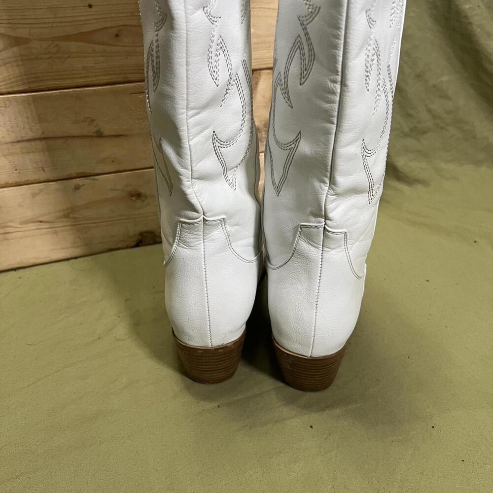 White Faux Leather Western Knee High Cowboy Boots Womens Size 8 - Picture 6 of 8